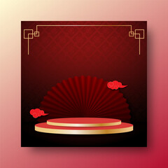 Empty podium stage with Chinese vintage style design template for place product advertising.