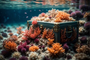 Beneath the Ocean Depths - A Treasure Chest of Precious Stones, Gold, and Marine Wonders