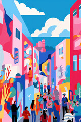 Urban Cityscapes: A Vibrant Street Town Illustration with a Modern Landscape Design