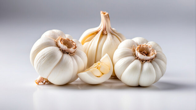 heads of garlic isolated on a light background