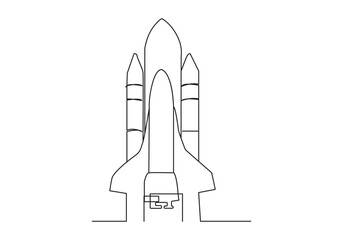 Rocket in Continuous one line drawing. Rocket spaceship launch line art vector illustration.

