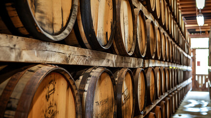 wine barrels in a cellar