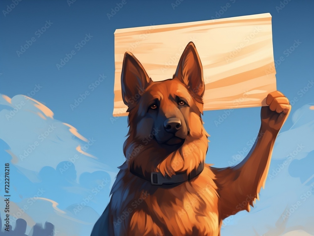 Wall mural German shepherd dog holding a blank sign