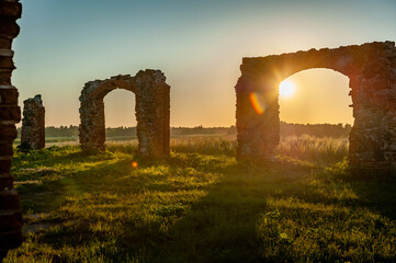 Ruins of an ancient building at sunrise. Smiltene, Latvia