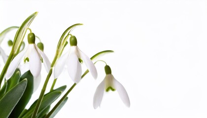 Fototapeta na wymiar Snowdrop flowers isolated on white background with copy space for your text