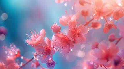 Pink And Blue Floral Background with Copy Space. Spring and Summer Flowers.