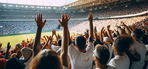 fans in the stands cheering, cheering in the stadium at an event. - obrazy, fototapety, plakaty