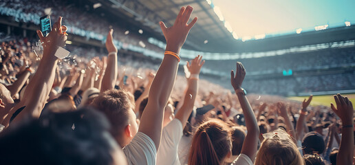 fans in the stands cheering, cheering in the stadium at an event. - obrazy, fototapety, plakaty