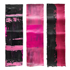 Three pieces of cloth with pink and black stripes on a transparent background