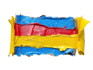 a patch of duct tape with yellow blue and red stripes on a transparent background