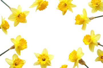 The yellow daffodil flowers form a circle over a transparent background