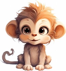 Cute drawing of a monkey, isolated picture
