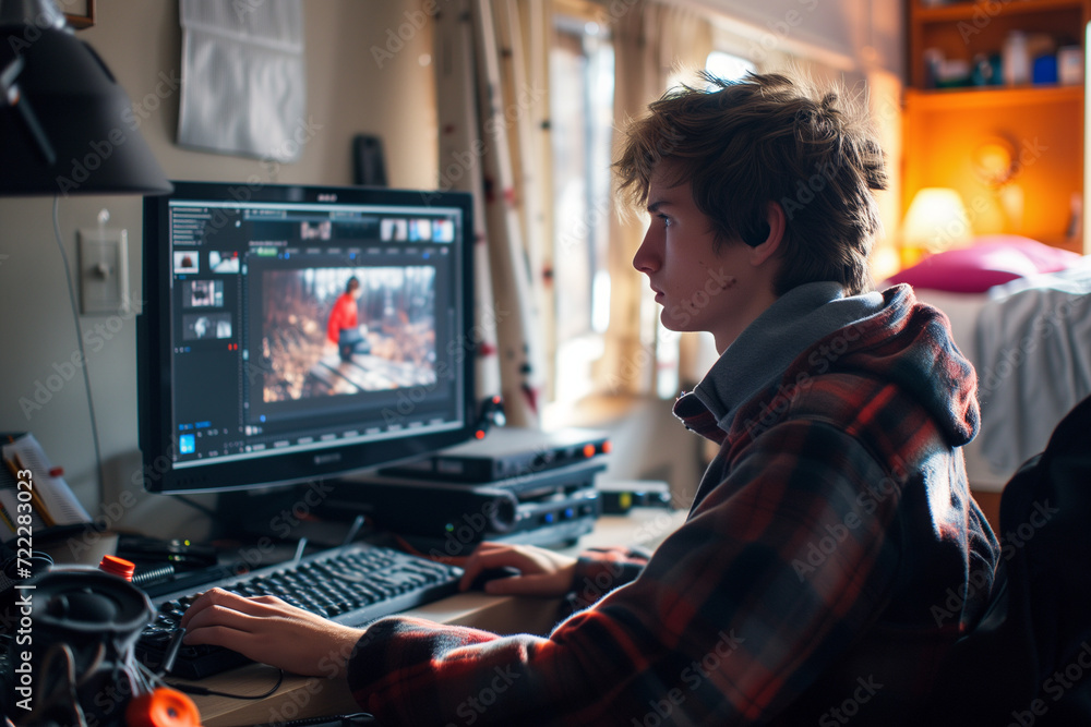 Poster video editing process use your computer to edit images while sitting at your work desk in your priva