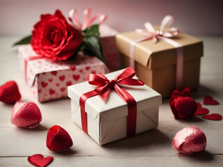 gift box with rose petals