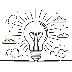 light bulb idea , Light bulb with idea in one continuous line drawing.
