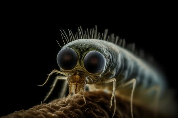 New species microscopic insect. Hairy and ugly micro organism with little paws. Generate AI