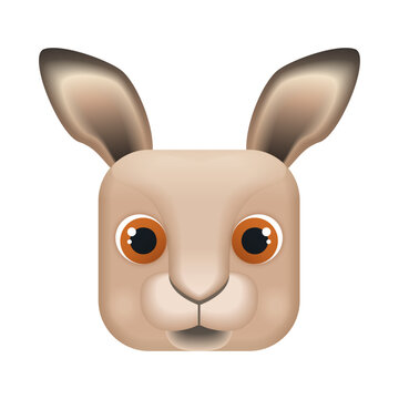 Cute wild hare emoji, white rabbit face, baby animal head in square shape vector illustration