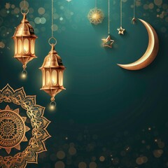 eid greeting card or social media background, golden lamp with mandala, beautiful ramadan background 