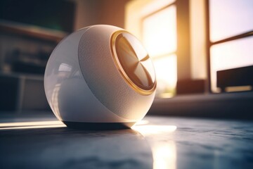 Modern wireless speaker design. Minimalistic and futuristic development with new technology. Generate AI