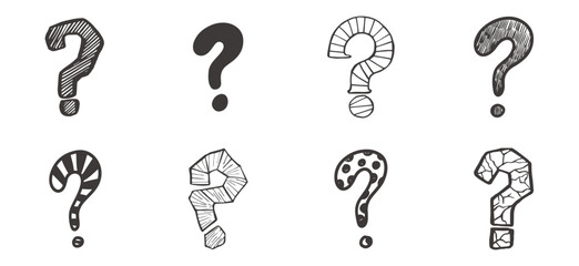 Hand drawn doodle questions marks set. Vector question mark set.