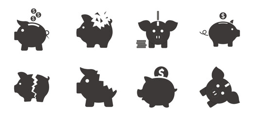 A set of Various Piggy Bank icon vector design. Debt, savings, save money, budget, finance concept.