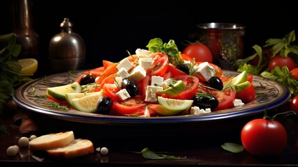 Delicious Mediterranean Salad bursting with Fresh Tomatoes, Cucumbers, Olives, and Cheese