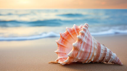 Obraz na płótnie Canvas Colorful and intricate Conch Shell or Seashell on the beach