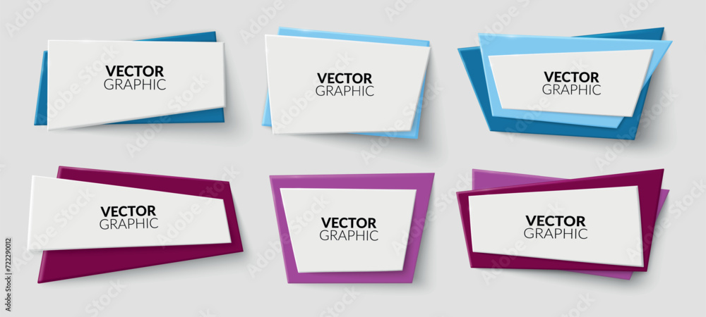 Leinwandbilder Square shape banner. Label or sticker design. Minimal board. Modern origami border. Rectangular sign. Geometric color frame. Header layout with text box. Vector abstract graphic badges set