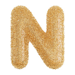 Gold glitter  later N font 3D render