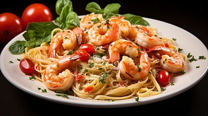 Delicious seafood pasta with juicy shrimp and flavorful tomatoes