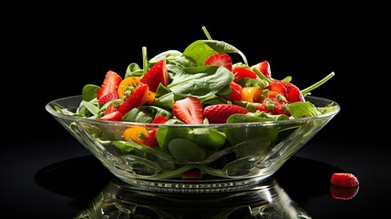 Delicious Fusion: Strawberry Spinach Salad in a Glass Bowl