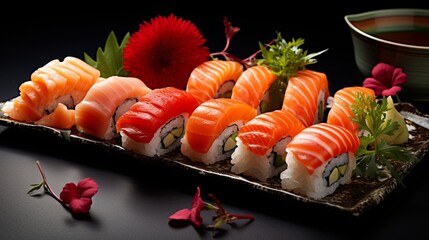 Exquisite Sushi Arrangement with a Touch of Elegance