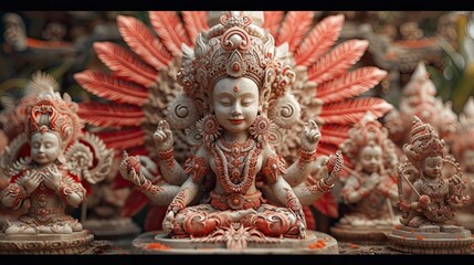 carved statues of the gods. traditional stone sculptures.