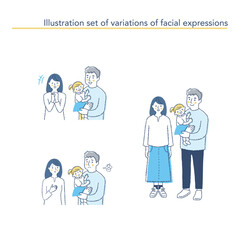 若い家族の表情　バリエーション