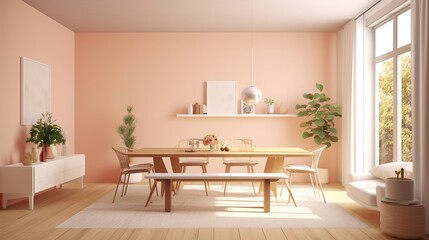 Fototapeta premium Living room dining room in light shades, modern interior