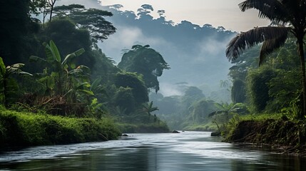 Amazon rainforest river landscape - dreamy nature wallpaper for exquisite home and office decoration