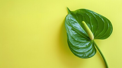 Green anthurium flower isolated on a yellowish green background
