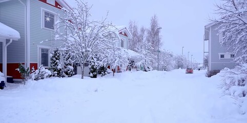 Snowy winter village. Europe, Finland. 