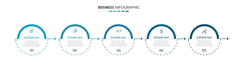 Business infographic template with 5 options or steps. Can be used for workflow layout, diagram, annual report, web design