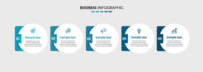 Business infographic template with 5 options or steps. Can be used for workflow layout, diagram, annual report, web design