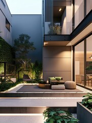 Modern home with spacious patio and stylish outdoor furniture