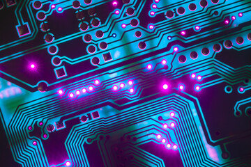 Electronic circuit board close up, background with circuit board