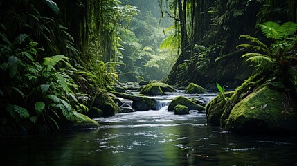 Naklejka premium Captivating amazon rainforest river landscape nature wallpaper illustration available for purchase