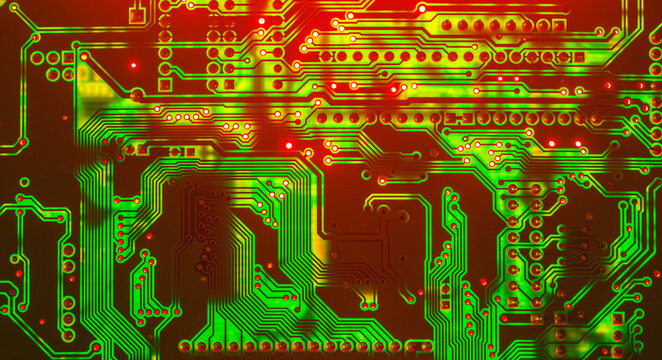 Electronic circuit board close up, background with circuit board