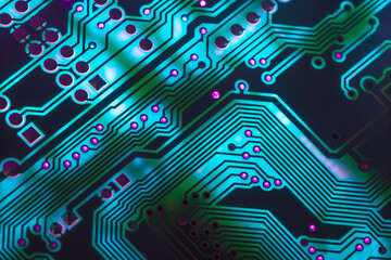 Electronic circuit board close up, background with circuit board