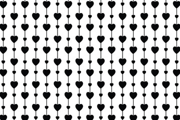 Seamless pattern with hearts on stripes. Black and white background