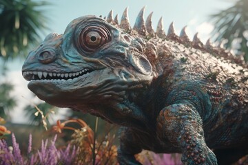 Fototapeta premium Special legendary fantasy reptilian creature. Vibrant colorful scary dragon serpent beast. Generate ai