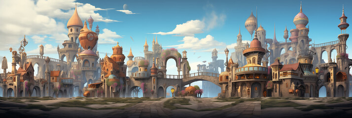 Mysterious Fabulous City. Background image 3808x1280 pixels. Neo Game Art 003