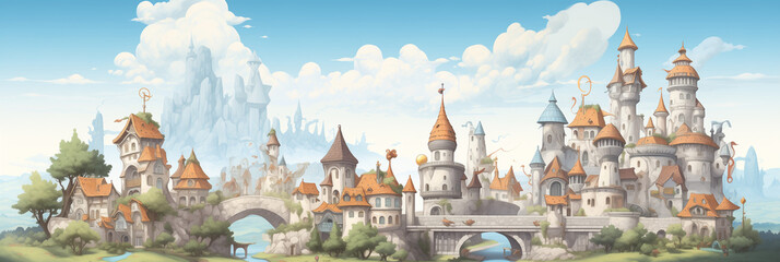 Obraz premium Mysterious Fabulous City. Background image 3808x1280 pixels. Neo Game Art 001