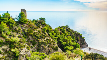 Spanish sea coast with tower, Andalusia